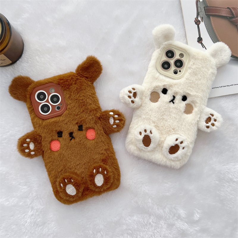 Korean 3D Cartoon Bear Fluffy  - Phone Cases For Iphone 16 recension och pris
